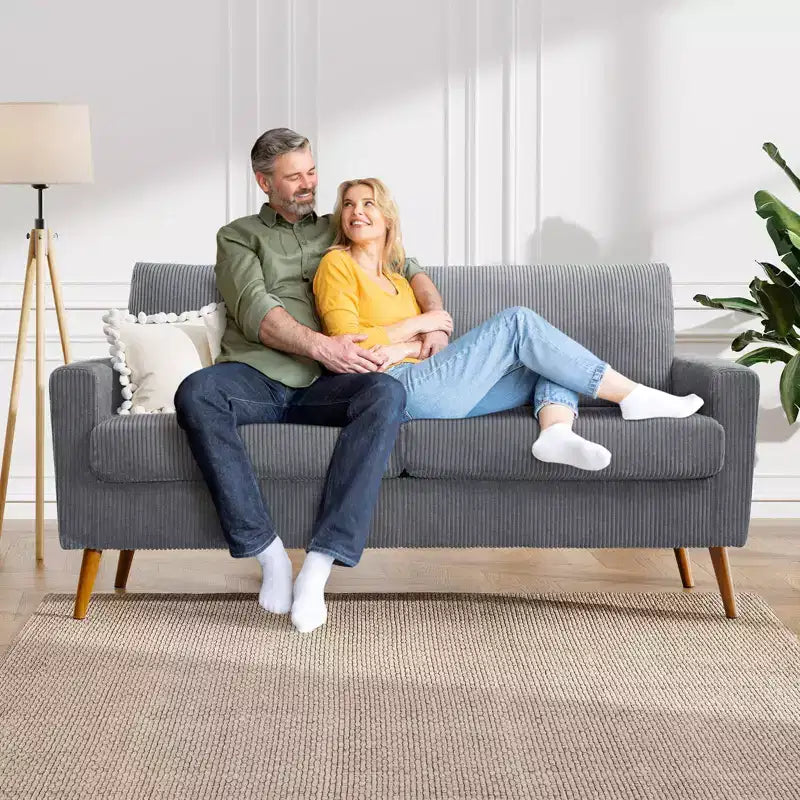 Mid Century Modern Loveseat 68 Retro Sofa | 24 Deep Cloud Seat | Solid Wood 800lb Support