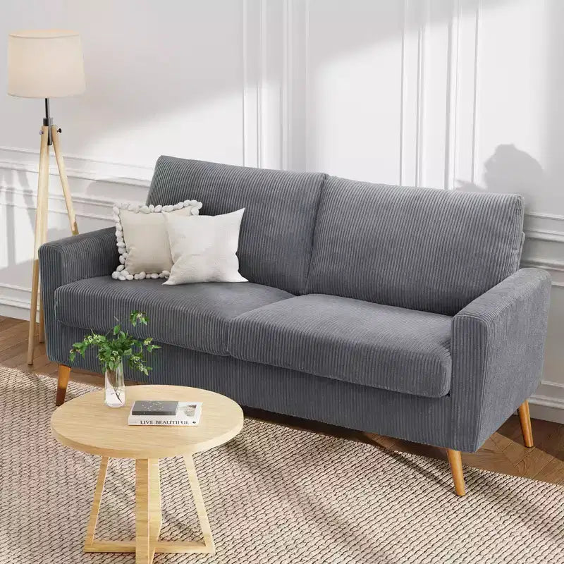 Mid Century Modern Loveseat 68 Retro Sofa | 24 Deep Cloud Seat | Solid Wood 800lb Support