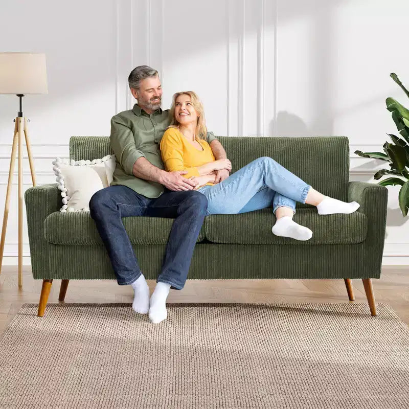 Mid Century Modern Loveseat 68 Retro Sofa | 24 Deep Cloud Seat | Solid Wood 800lb Support