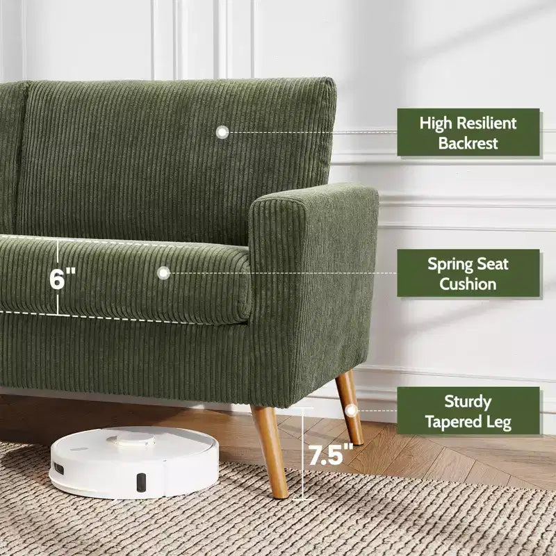 Mid Century Modern Loveseat 68 Retro Sofa | 24 Deep Cloud Seat | Solid Wood 800lb Support
