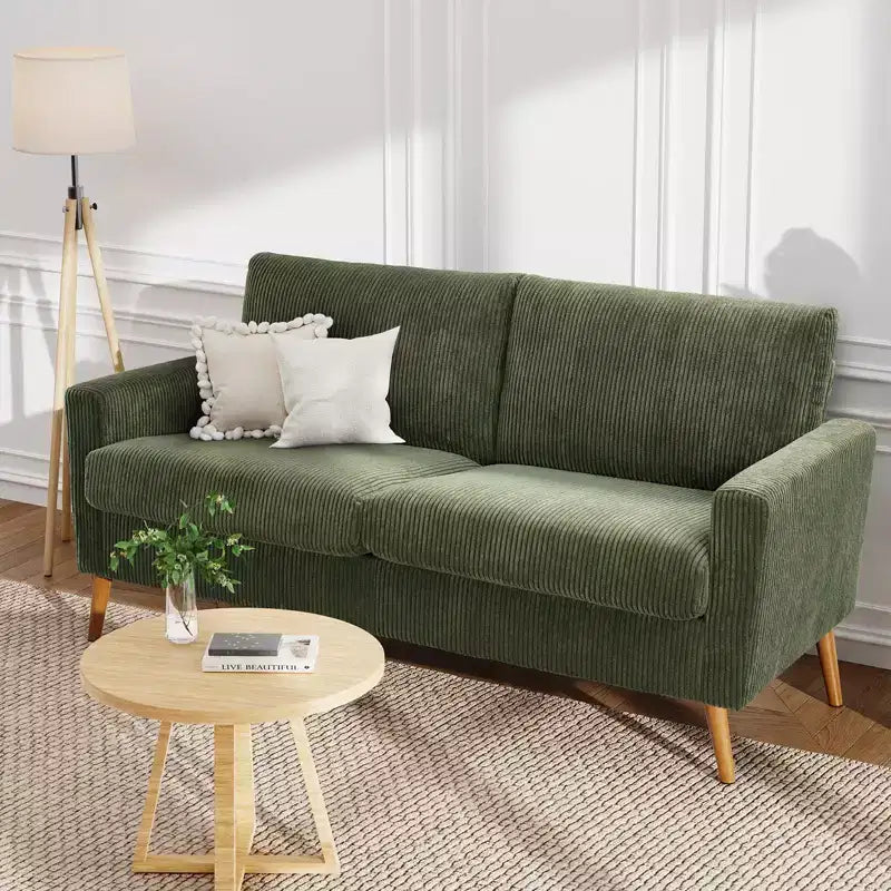 Mid Century Modern Loveseat 68 Retro Sofa | 24 Deep Cloud Seat | Solid Wood 800lb Support