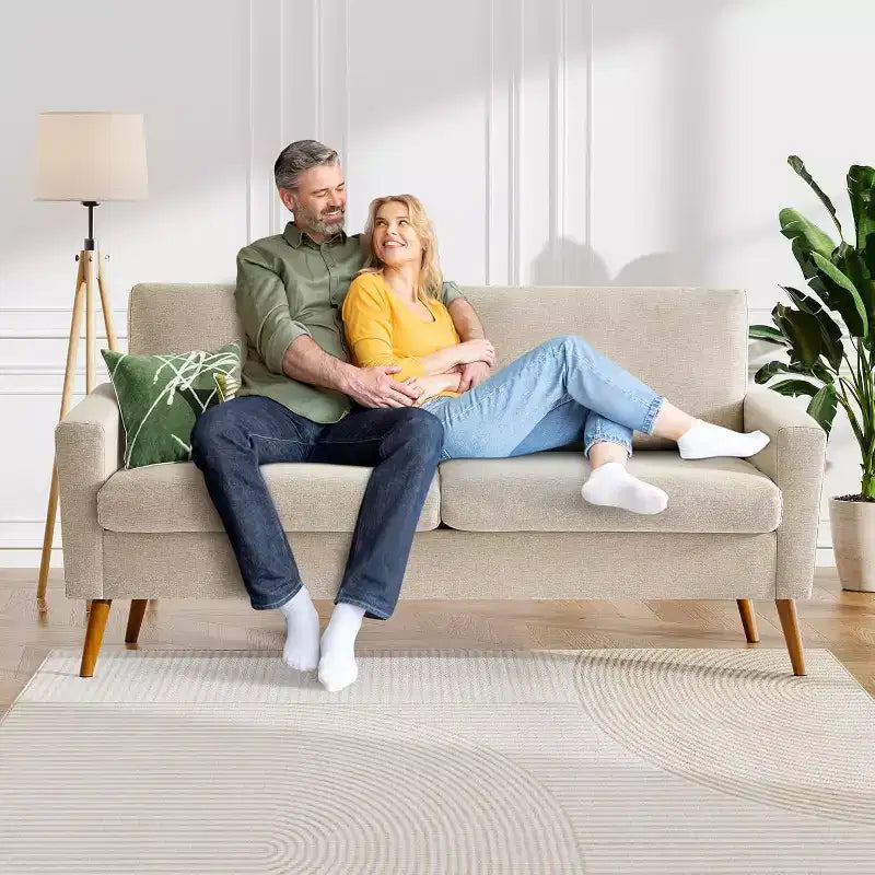 Mid Century Modern Loveseat 68 Retro Sofa | 24 Deep Cloud Seat | Solid Wood 800lb Support