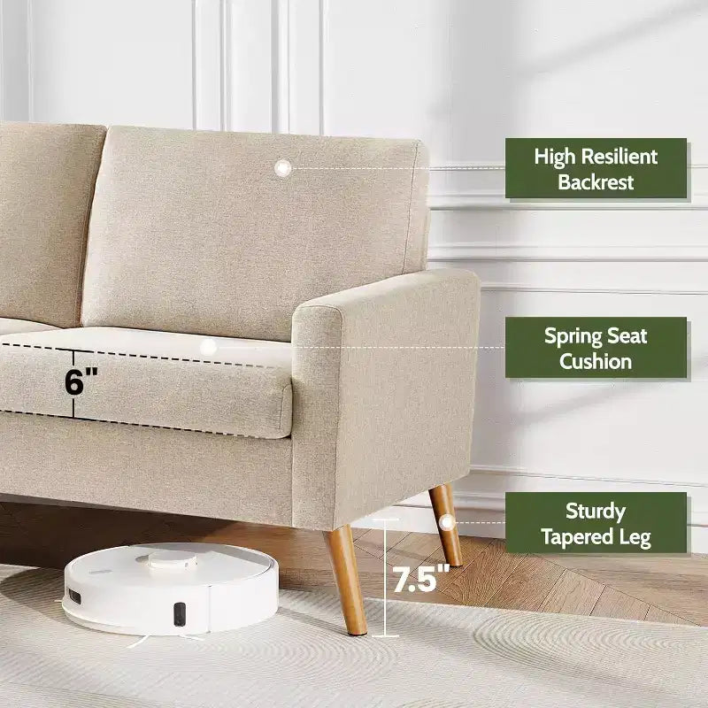 Mid Century Modern Loveseat 68 Retro Sofa | 24 Deep Cloud Seat | Solid Wood 800lb Support