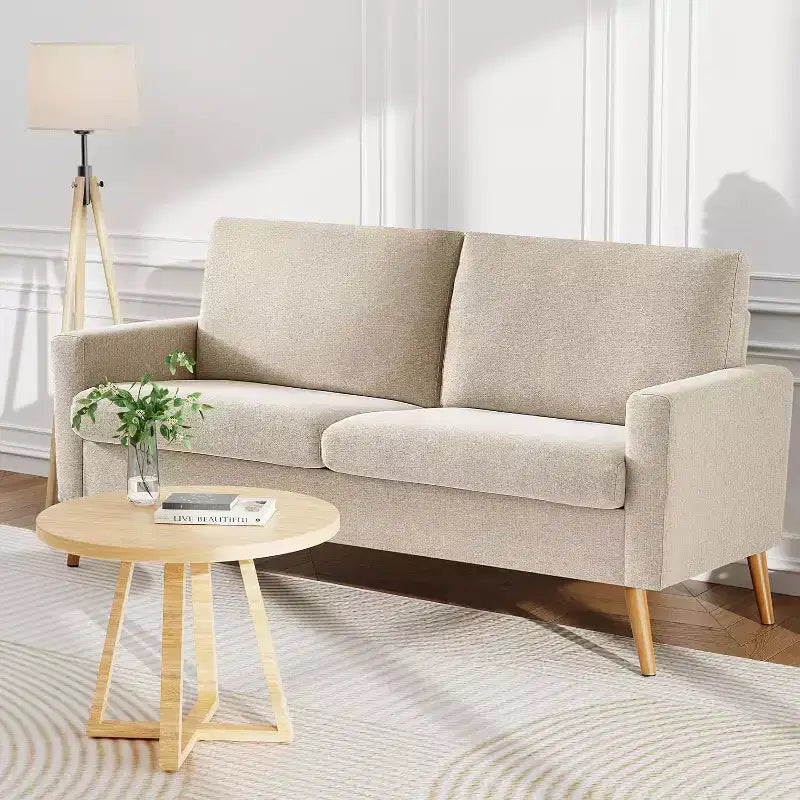 Mid Century Modern Loveseat 68 Retro Sofa | 24 Deep Cloud Seat | Solid Wood 800lb Support