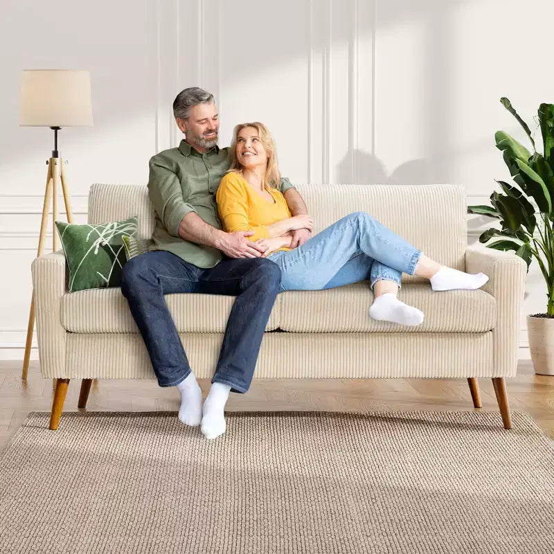 Mid Century Modern Loveseat 68 Retro Sofa | 24 Deep Cloud Seat | Solid Wood 800lb Support