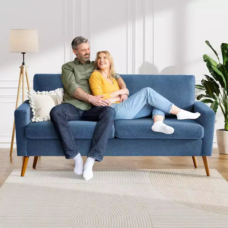 Mid Century Modern Loveseat 68 Retro Sofa | 24 Deep Cloud Seat | Solid Wood 800lb Support