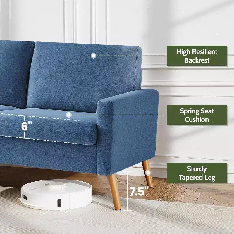 Mid Century Modern Loveseat 68 Retro Sofa | 24 Deep Cloud Seat | Solid Wood 800lb Support