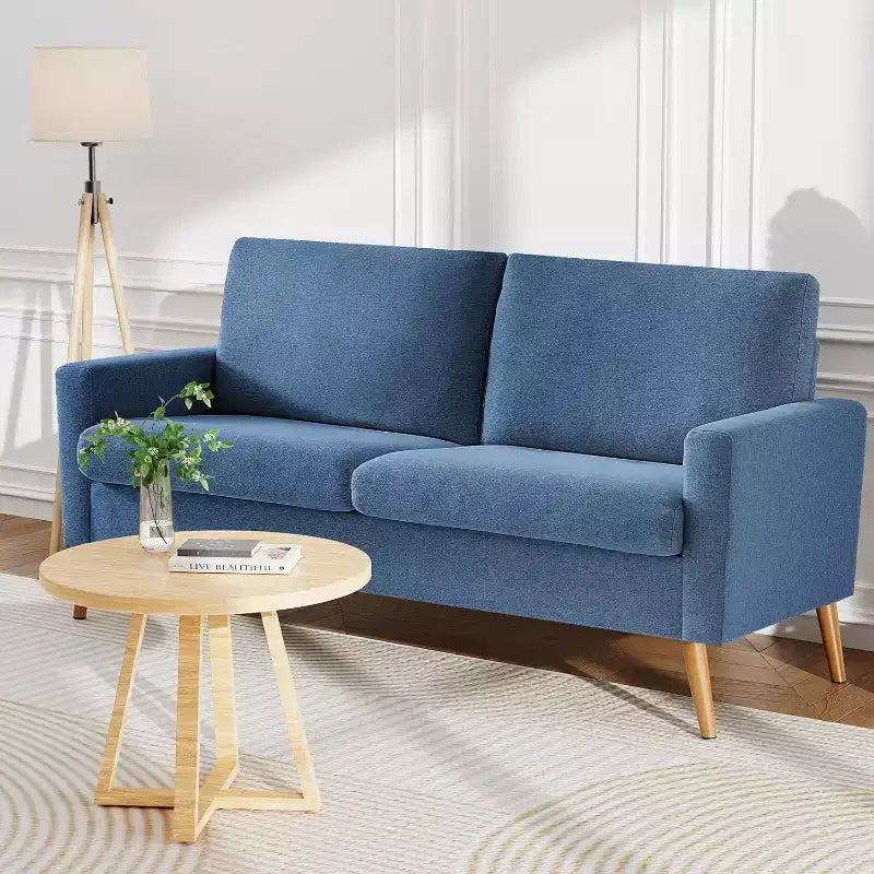 Mid Century Modern Loveseat 68 Retro Sofa | 24 Deep Cloud Seat | Solid Wood 800lb Support