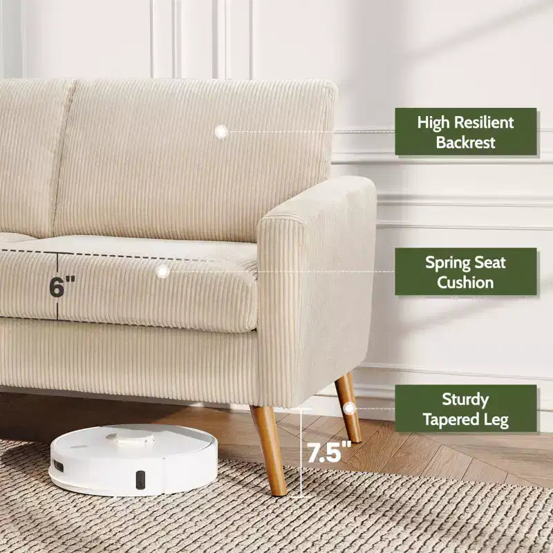 Mid Century Modern Loveseat 68 Retro Sofa | 24 Deep Cloud Seat | Solid Wood 800lb Support