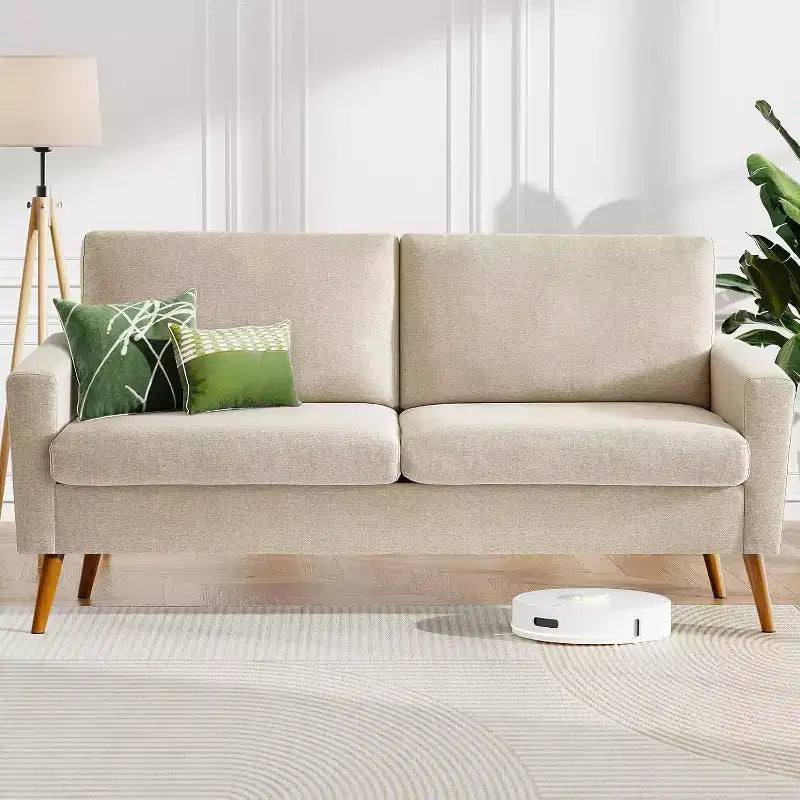 Mid Century Modern Loveseat 68 Retro Sofa | 24 Deep Cloud Seat | Solid Wood 800lb Support
