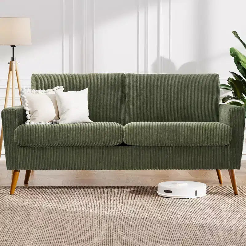 Mid Century Modern Loveseat 68 Retro Sofa | 24 Deep Cloud Seat | Solid Wood 800lb Support
