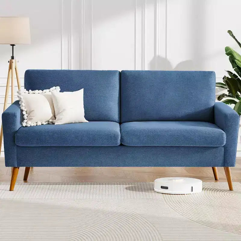 Mid Century Modern Loveseat 68 Retro Sofa | 24 Deep Cloud Seat | Solid Wood 800lb Support