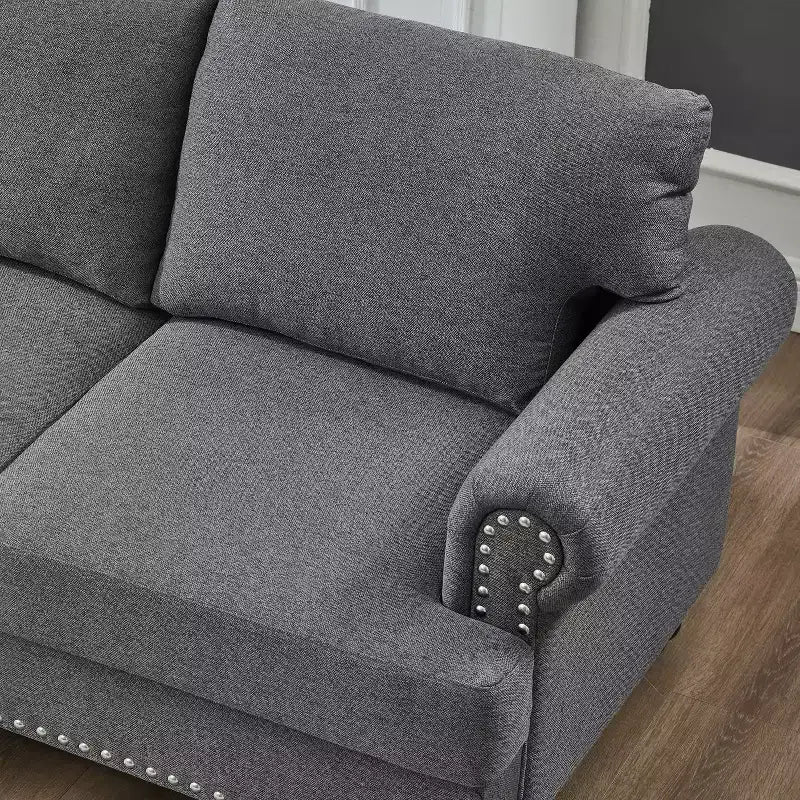 Modern Sectional Sofa Classic Design with Nails Living Room 5 Seaters Upholstered Polyester Gray