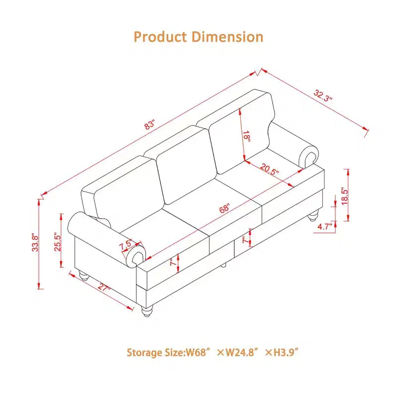 Modern Sectional Sofa Classic Design with Nails Living Room 5 Seaters Upholstered Polyester Gray