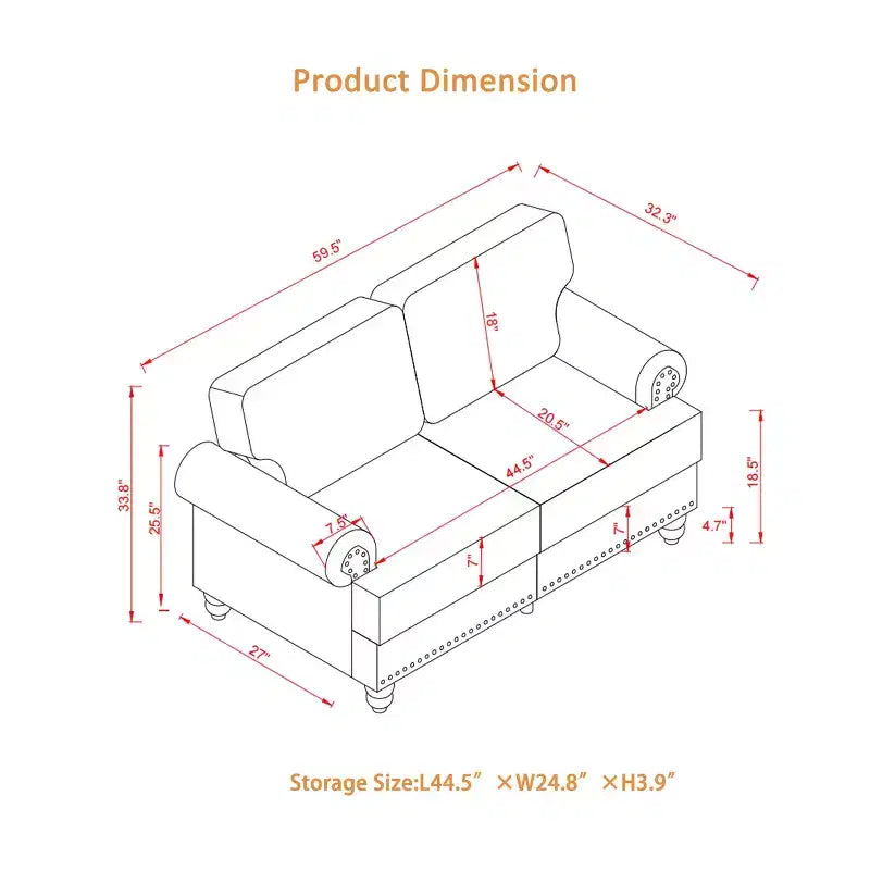Modern Sectional Sofa Classic Design with Nails Living Room 5 Seaters Upholstered Polyester Gray