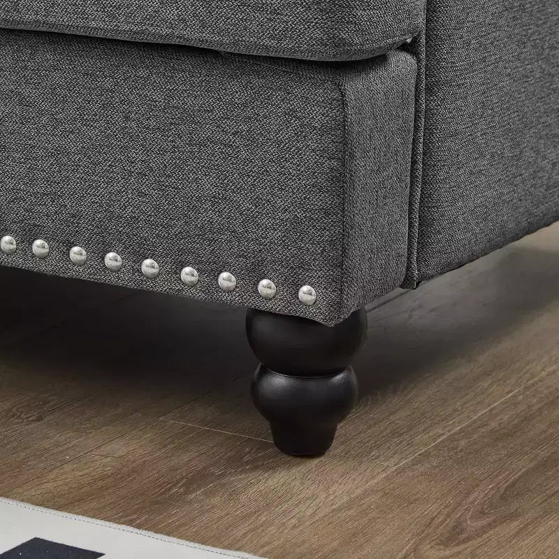 Modern Sectional Sofa Classic Design with Nails Living Room 5 Seaters Upholstered Polyester Gray