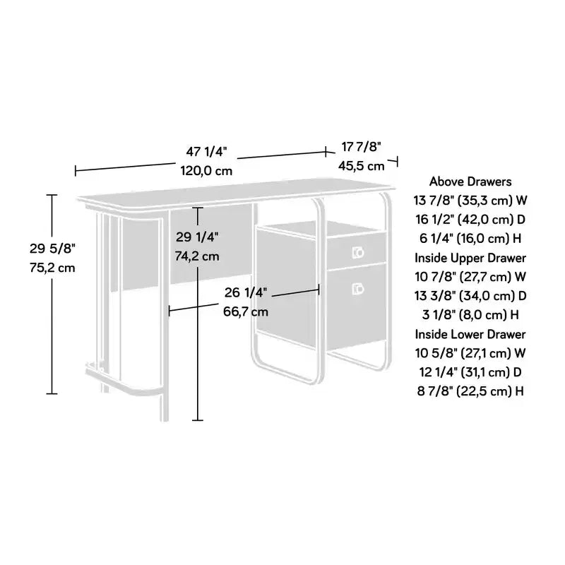 47 Computer Desk, Modern Industrial Office Desk with 2 Storage Drawer and 1 Open Shelf, Metal Frame, Writing Desk for Home Office, Study, Brown