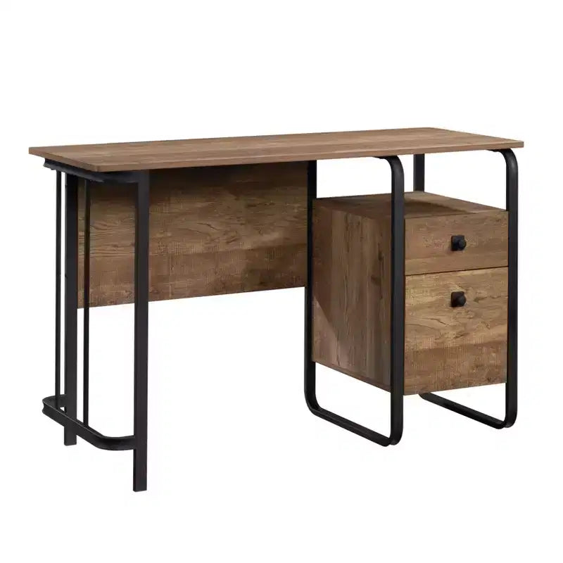47 Computer Desk, Modern Industrial Office Desk with 2 Storage Drawer and 1 Open Shelf, Metal Frame, Writing Desk for Home Office, Study, Brown