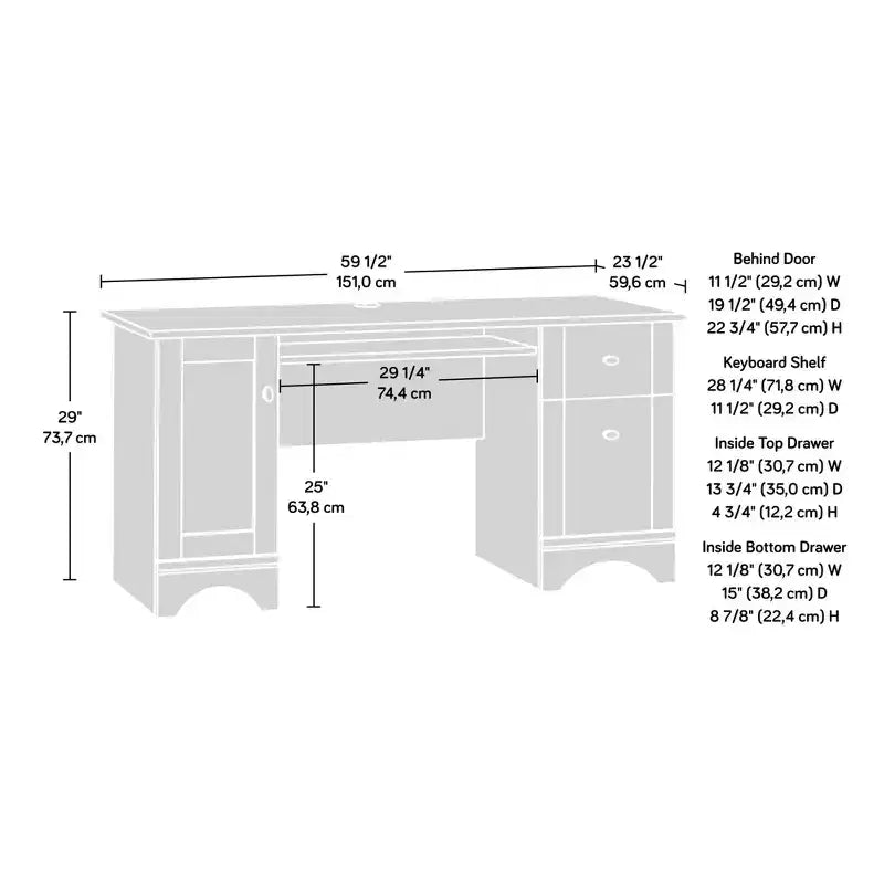 59.45 Computer Desk, Office Desk with Slide-Out Keyboard Tray, 2 Drawers and 1 Cabinet, Writing Desk for Home Office, Study, Game Room