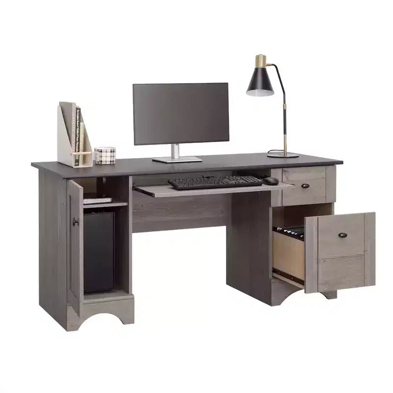 59.45 Computer Desk, Office Desk with Slide-Out Keyboard Tray, 2 Drawers and 1 Cabinet, Writing Desk for Home Office, Study, Game Room