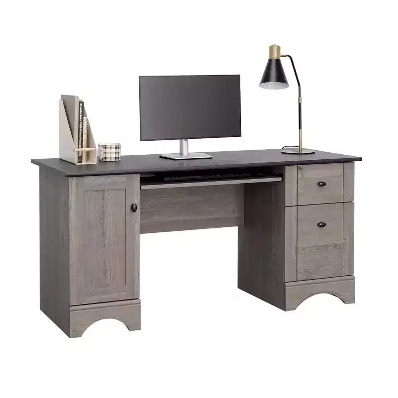 59.45 Computer Desk, Office Desk with Slide-Out Keyboard Tray, 2 Drawers and 1 Cabinet, Writing Desk for Home Office, Study, Game Room