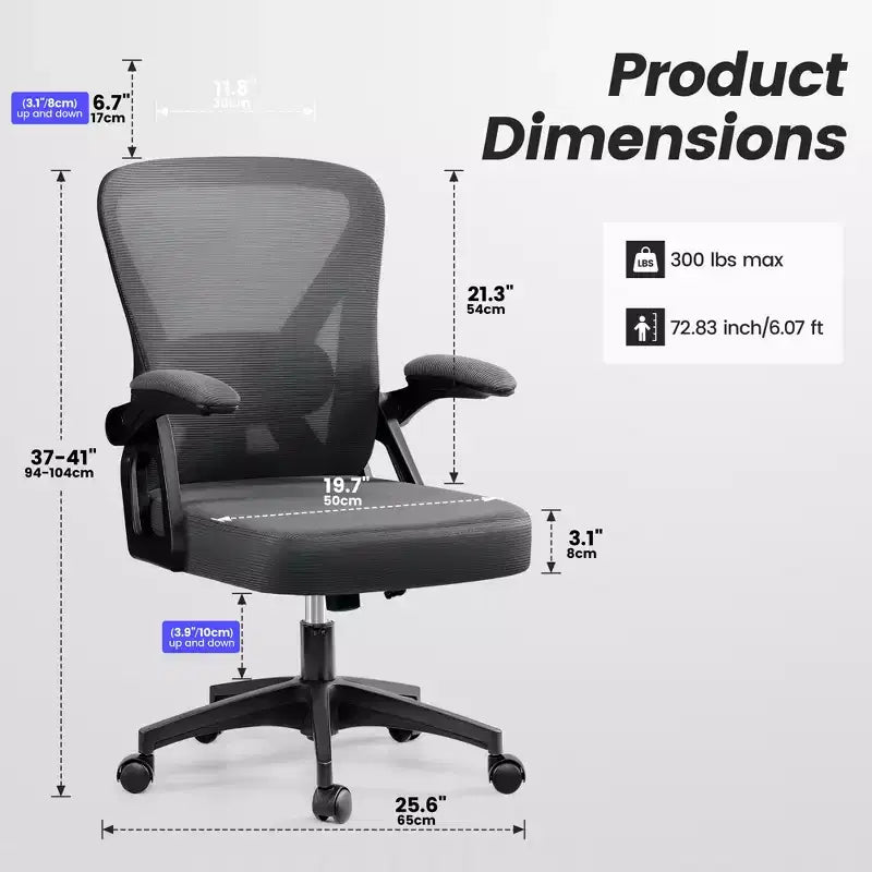 Ergonomic Office Chair, Mesh Computer Desk Chair with Adjustable Back Lumbar Support and Armrests, Black