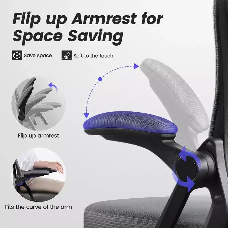 Ergonomic Office Chair, Mesh Computer Desk Chair with Adjustable Back Lumbar Support and Armrests, Black