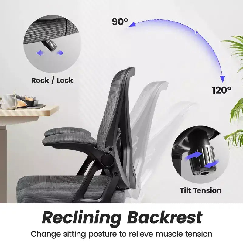 Ergonomic Office Chair, Mesh Computer Desk Chair with Adjustable Back Lumbar Support and Armrests, Black