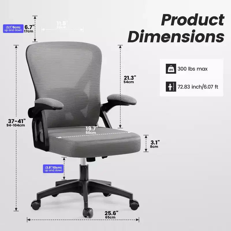 Ergonomic Office Chair, Mesh Computer Desk Chair with Adjustable Back Lumbar Support and Armrests, Black