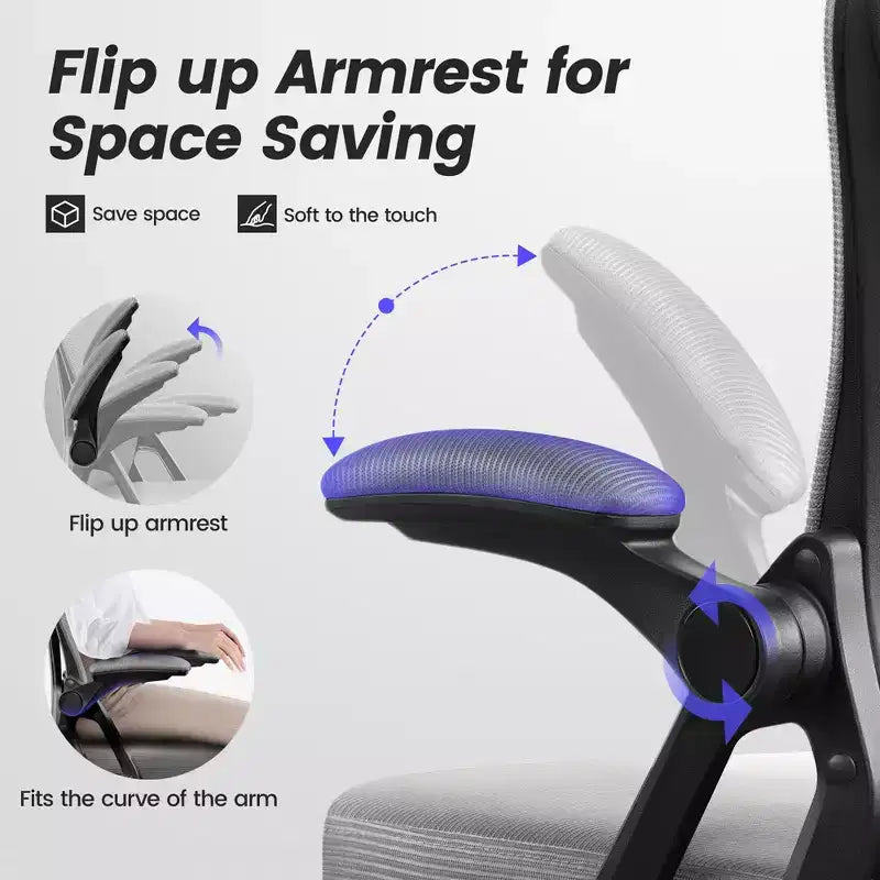 Ergonomic Office Chair, Mesh Computer Desk Chair with Adjustable Back Lumbar Support and Armrests, Black