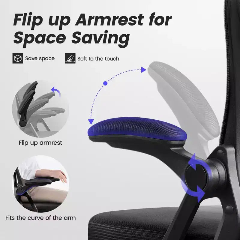 Ergonomic Office Chair, Mesh Computer Desk Chair with Adjustable Back Lumbar Support and Armrests, Black