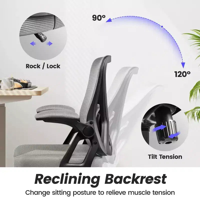 Ergonomic Office Chair, Mesh Computer Desk Chair with Adjustable Back Lumbar Support and Armrests, Black
