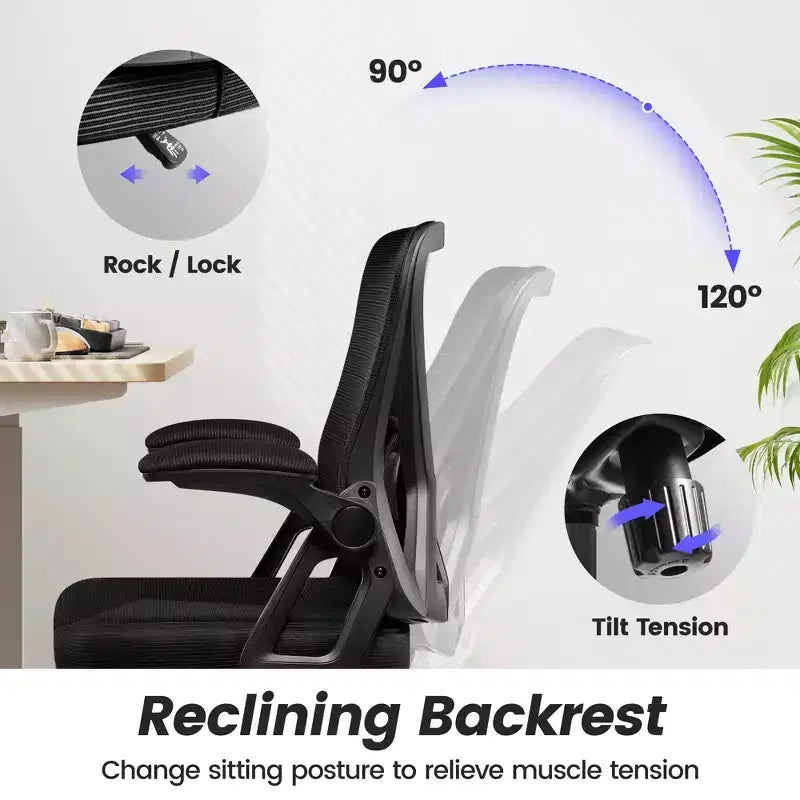 Ergonomic Office Chair, Mesh Computer Desk Chair with Adjustable Back Lumbar Support and Armrests, Black