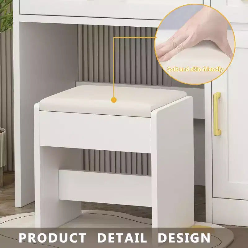 Vanity Desk with Lights & Power Drawer Storage Shelves 3 Lighting Modes Adjustable Brightness