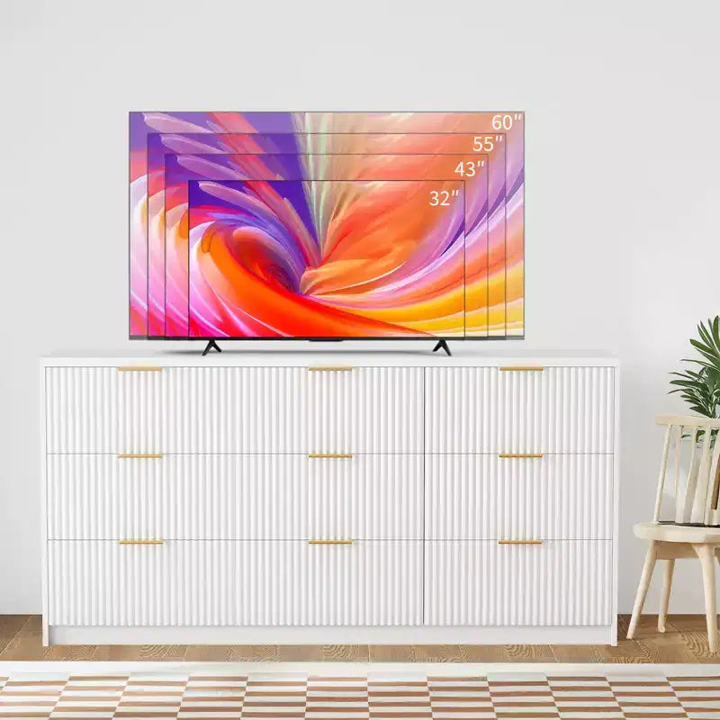 White 9 Drawer Dresser for Bedroom, 63 Wide Fluted Dresser with Smooth Slides, Modern Chest of Drawers with Golden Handles for Bedroom