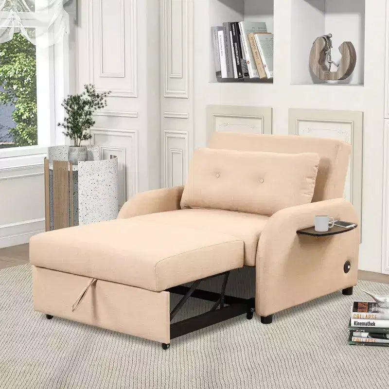 Pull-out Sofa Sleeper 3 in 1 with Charge for Living Room Recreation Room Beige