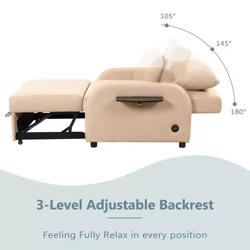 Pull-out Sofa Sleeper 3 in 1 with Charge for Living Room Recreation Room Beige