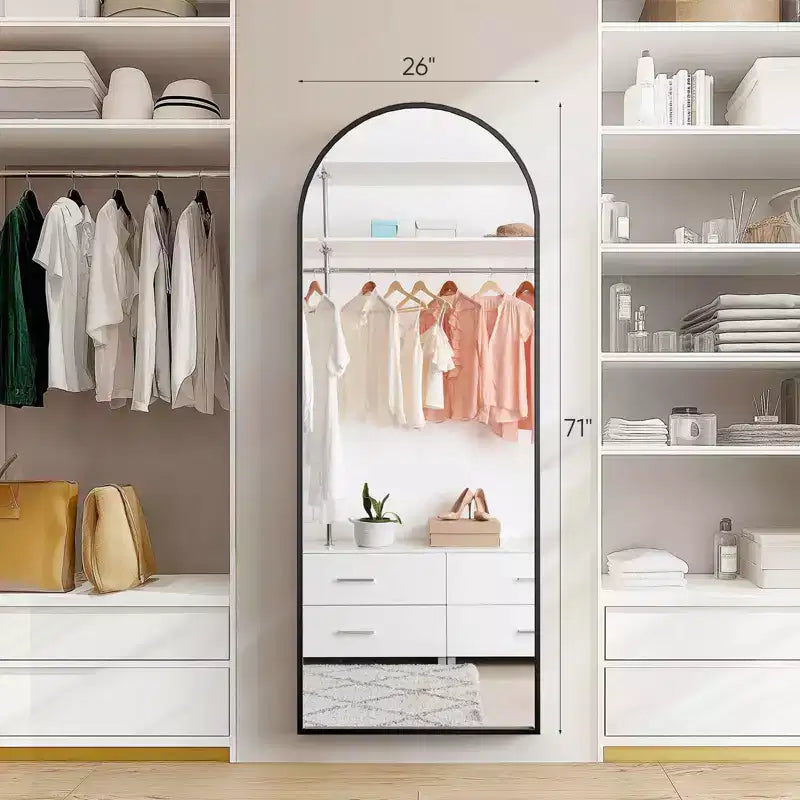 71X26 Inch Arched Full Length Mirror, Standing Hanging Leaning Wall Full Body Mirror