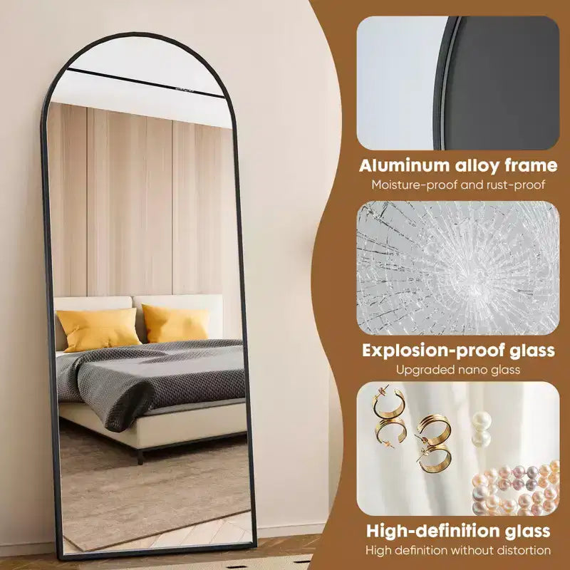 71X26 Inch Arched Full Length Mirror, Standing Hanging Leaning Wall Full Body Mirror