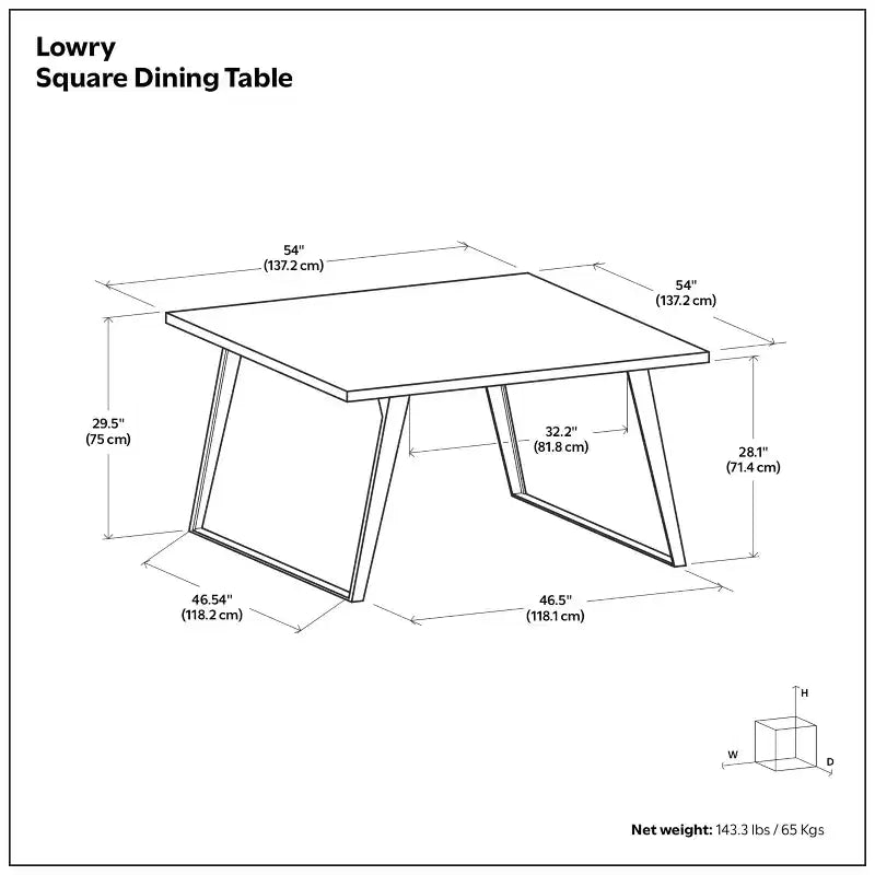 54 inch x 54 inch Square Modern Industrial Square Dining Table