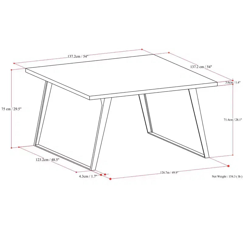 54 inch x 54 inch Square Modern Industrial Square Dining Table