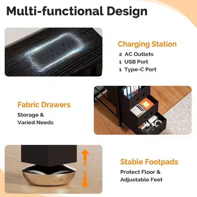 47.2'' Modern Computer Desk With Charging Station & Storage Drawers
