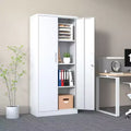 71H Metal Garage Storage Cabinet, White Lockable Steel Cabinet w/ 3 Adjustable Shelves (Anti-Tipping Office/Pantry Organizer)
