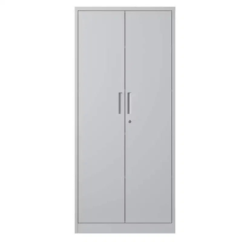71H Metal Garage Storage Cabinet, White Lockable Steel Cabinet w/ 3 Adjustable Shelves (Anti-Tipping Office/Pantry Organizer)