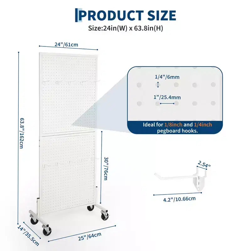2X5 Pegboard Display Stand with Wheels, Floor Standing Adjustable Pegboard Organizer for Craft Fair, Art, Retail, Shop, Market, Home & Garage