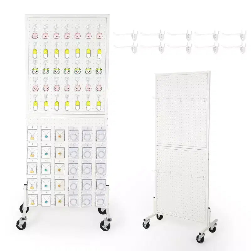 2X5 Pegboard Display Stand with Wheels, Floor Standing Adjustable Pegboard Organizer for Craft Fair, Art, Retail, Shop, Market, Home & Garage