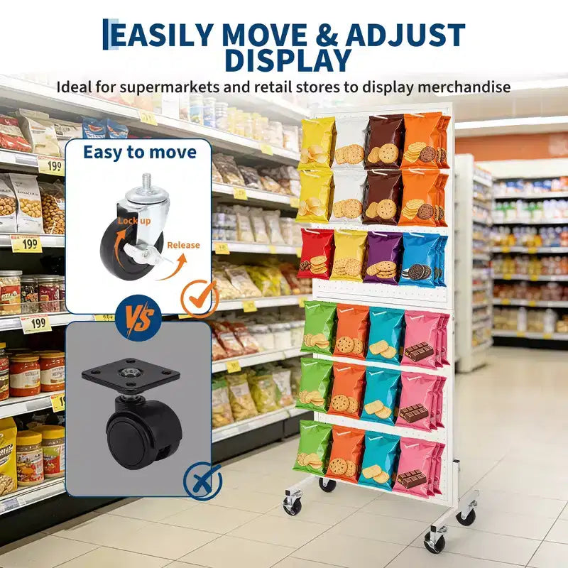 2X5 Pegboard Display Stand with Wheels, Floor Standing Adjustable Pegboard Organizer for Craft Fair, Art, Retail, Shop, Market, Home & Garage