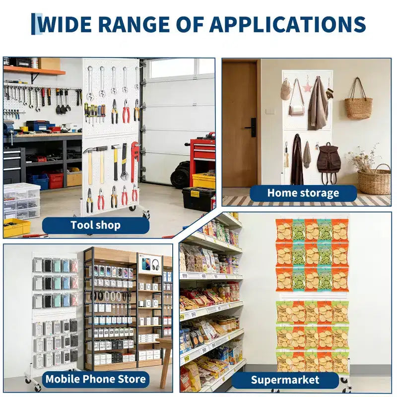 2X5 Pegboard Display Stand with Wheels, Floor Standing Adjustable Pegboard Organizer for Craft Fair, Art, Retail, Shop, Market, Home & Garage