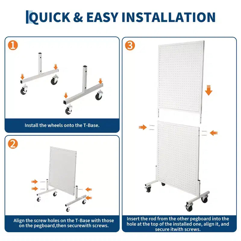 2X5 Pegboard Display Stand with Wheels, Floor Standing Adjustable Pegboard Organizer for Craft Fair, Art, Retail, Shop, Market, Home & Garage