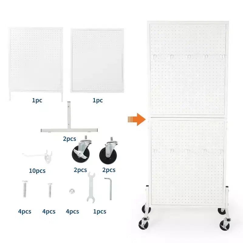 2X5 Pegboard Display Stand with Wheels, Floor Standing Adjustable Pegboard Organizer for Craft Fair, Art, Retail, Shop, Market, Home & Garage
